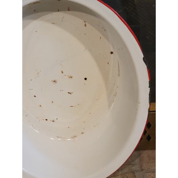 Vintage White/Red Oval Enamelware Basin Farmhouse Primitive Rustic Pan - Picture 3 of 5